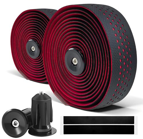 CLUTUTJL Road Bike Handlebar Tapes, Black Red Bicycle Bar Tape with High Stain Resistance Silicone Surface, Shock Absorbing EVA Bike Grip Tapes for Handlebar (Set of 2, Black/Red)