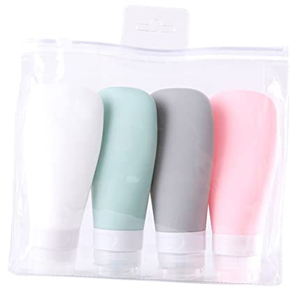 TOPPERFUN 4 piezas Botellas de Silicona Rellenable con Bolsa Dispensadores Flexibles para Gel Loción y Champú Envases Portátiles para Viaje Camping y Gimnasio