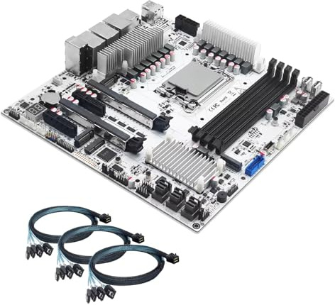 ROUAFWIT W680 NAS Motherboard Micro ATX 12 Bay, LGA1700 mATX PC Mainboard mit 2x10GbE, 2x 2.5GbE LAN, 4 x DDR5 Desktop RAM (ECC), 3 x NVMe, PCIe5.0 x16, vPro, With 3x 4-SATA Cables, Barebone