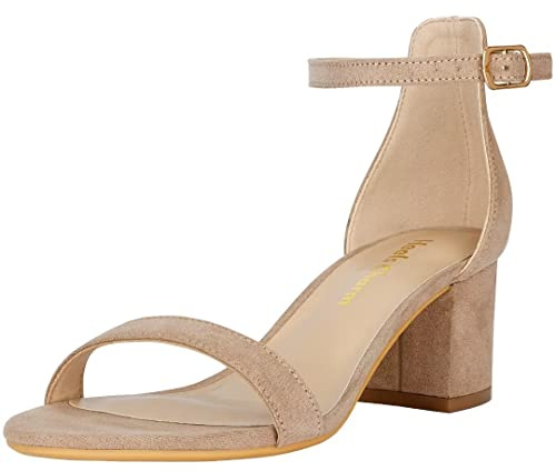 Women's Strappy Chunky Block Low Heeled Sandals Velvet Nude Size 8.5