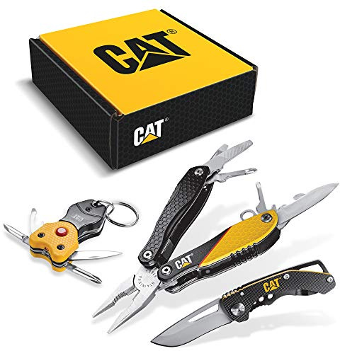 Cat 3 Piece 12-in-1 Multi-Tool, Knife, and Multi-Tool Key Chain Gift Box Set - 240192 , Yellow