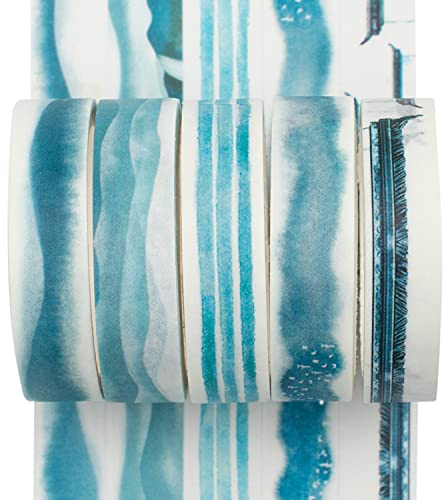 YUBX 5 rotoli Washi Tape Set Nastro Decorativo per Fai da Te, diari proiettili, pianificatori, Scrapbooking, Confezioni (Ink blue)