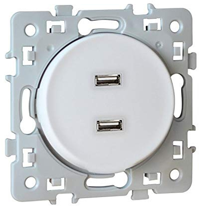Prise chargeur USB femelle Square 1 poste - 5.5V - Blanc