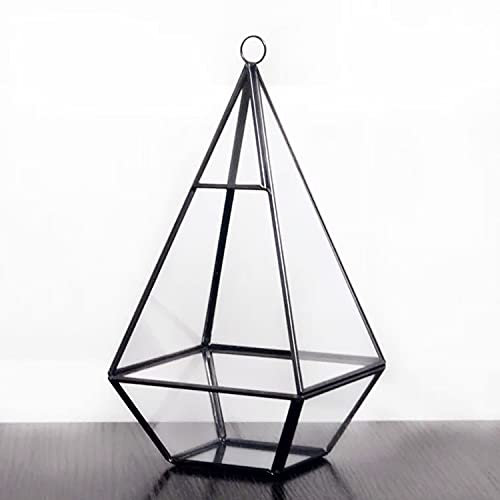 Floralcraft 12cm W x 24cm H Wall Mount Hanging Pyramid Terrarium - Black, Triangular Shape Open Geometric Glass Terrarium Flower Display Planter Pot for Succulent Fern Moss Cacti