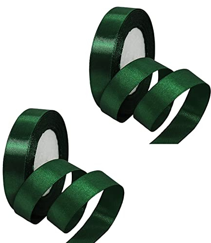 Dark Green Satin Ribbon - 2 Rolls, 22M, 20mm Thick for Gift Wrapping, Crafting, Cake Decoration, Hair Bows, Christmas, Wedding