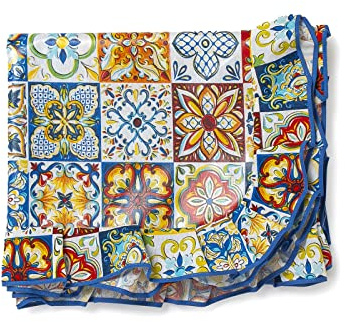 PARAMAISON Tovaglia Plastificata Rettangolare Stile Maiolica, Antimacchia, Impermeabile, Tavola da Pranzo Cucina Giardino, 6 Posti (140 x 170 cm)