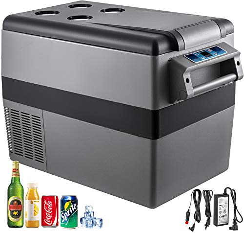 VEVOR CF45 12 volts kylskåp 48 quart (45 L) snabbkylning bärbar frys med appkontroll (-40°F~44°F), bilkylskåp med 12/24 v DC och 110-240 v AC för resor, lastbil, camping och hemmabruk, grå+svart