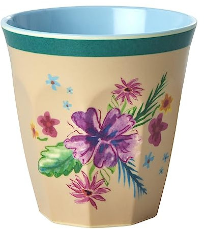 Rice Melamaingeschirr Serie Arda Bloom Print, Blumendruck auf beigem Grund (Becher medium 9 x 9 cm)