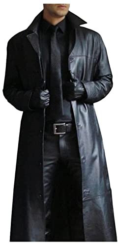 TDEOK Trenchcoat Herren Lang Leder Schwarz Mittelalter Zweireiher Mantel Ledermantel Steampunk Gothic Jacke Vintage Viktorianischen Cosplay Kost黰 Trenchcoat Winterjacke f黵 Business Freizeit