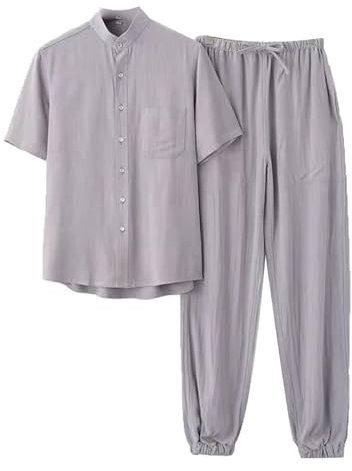 PTATT Chinesische traditionelle Sommer Tang Anzug Männer Kung fu üben Uniform schwarze Leinenhemd Hosen Tai Chi Outfits Set Set grey-3XL