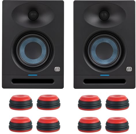 PreSonus Eris Studio 4 altoparlanti monitor attivi 4,5 1 paio + piedini per altoparlanti smorzatori di vibrazioni Keepdrum in rosso