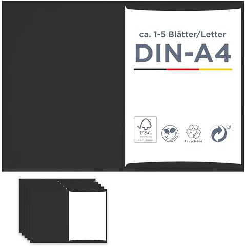 5 x Urkundenmappe für A4 schwarz, FSC® MIX 70%, hochwertige, stabile Dokumentenmappe 320g/m² Karton, Made in Germany, Kondolenzmappe, Zeugnisse, Zertifikate, Auszeichnungen, vom Hersteller Werbegrün