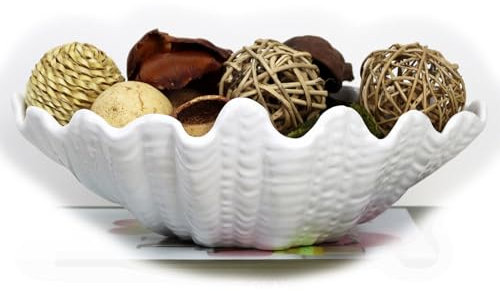 Clam Shell Dish White Ceramic Textured Display Coastal Nautical Decorative Bowl