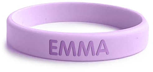 bienpegado Pulsera personalizada SOS para niños de silicona Ideal para salidas y paseos. En varios tamaños y colores. Resistente al agua y duradera. (Lavanda)