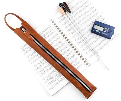 Premium Crazy Horse Leather Conductor's Baton Case – Durable & Stylish. Condusctor's baton holder. Baton protection. Accessories for conductors. Baton pouch with handle (Light brown)