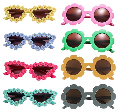 8PCS Flower Sunglasses Kids - The Ultimate Round and Flowered Glasses for Boys & Girls, Trending Fashion for Birthday Parties & Outdoor Activities