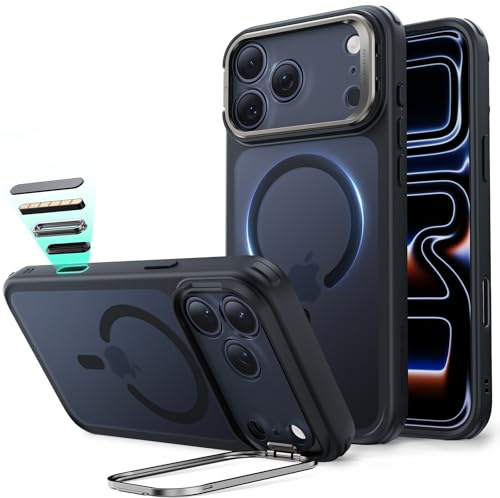 ESR Funda para iPhone 17 Pro MAX, Compatible MagSafe, Control de Cámara, Funda con Soporte Oculto Integrado, Protectora Grado Militar, Resistente a Arañazos, Serie Classic, Negro Esmerilado