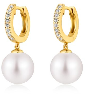 Orecchini Perle in Argento Sterling 925 Orecchini a Cerchio Perle Pendenti Ipoallergenici Bianco Perla Gioielli Regali per Donna Placcati in Oro