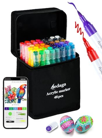 Brled 48 Colours Numbered Acrylic Markers, Dual Tip Acrylic Paint Pens | Multi-surface | Waterproof | Vibrant Colour |Strong Coverage | Paint Markers for Wood, Canvas, Stone, Glass, DIY Crafts