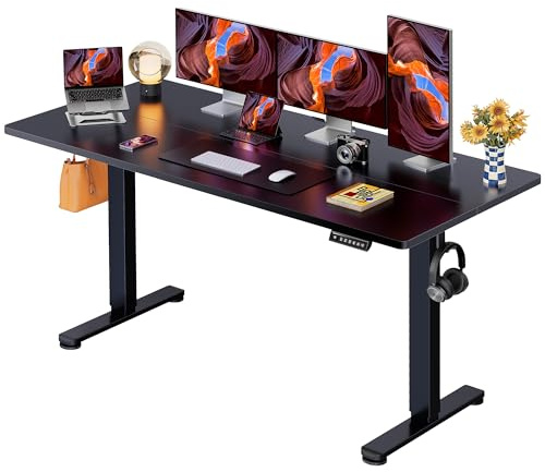 ErGear Scrivania Regolabile in Altezza, 160x80cm, Nero | Regolazione 72-118cm, 4 Memorie, 80kg, <50dB, Telaio Acciaio, 2 Ganci, Tavola Splice.