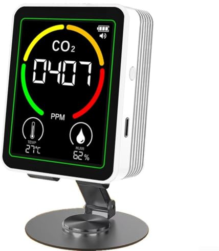 Niceminiwall Detector de dióxido de carbono y humedad 3 en 1 de calidad de aire + soporte (blanco)