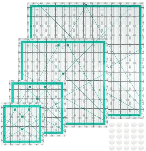 Confezione da 4 righelli quadrati per trapuntatura e utensili da taglio per tessuto, in acrilico antiscivolo, con linee a griglia (32 cm/24 cm/16 cm/12 cm) per patchwork precisi, artigianato fai da te