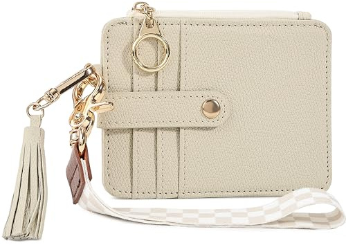 Stylish Wristlet Keychain Wallet for Women, Slim Zipper Credit Card Holder
