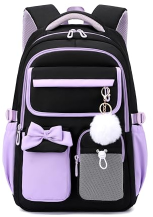 MITOWERMI Kids Backpack for Girls Teens School Bags Girls Backpack for School Elementary Students Cute Bookbags Casual Daypack, Purple-black