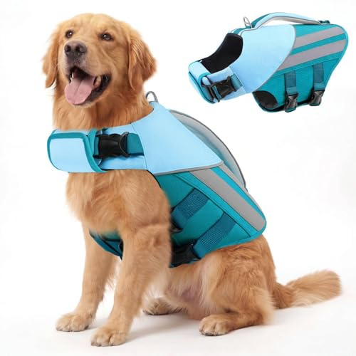 Queenmore Salvagente Cane Taglia Grande Resistente & Durevole Giubbotto Salvataggio Con Alta Galleggiabilità Salvagente Per Cani Per Pastore Tedesco, Labrador, Golden Retriever, Teal, 2XL