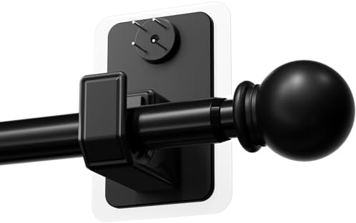 PeSenp 2.0 Pro No Drill Curtain Pole with Adhesive & Invisible Nail 79-138 cm, 16mm Diameter Extendable Curtain Poles for Eyelet Curtains, Black Curtain Rod for Apartments & Dorms - Renter Friendly