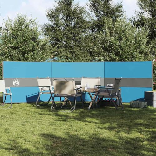 Runheo Parabrisas azul 490 x 123 cm impermeable de poliéster con revestimiento de poliuretano, plegable y portátil para playa, jardín, exterior, protección contra el viento, ráfagas, tormentas y