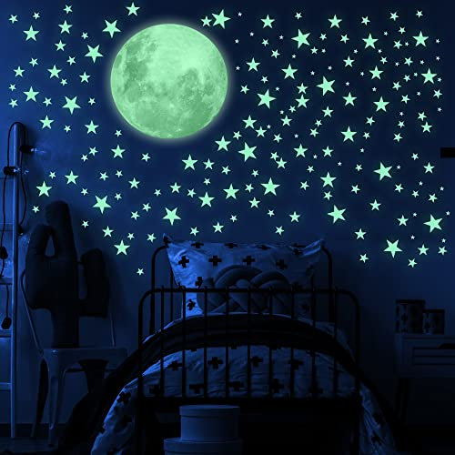Leuchtende Sterne und Mond, Wandaufkleber für Kinder, Aufkleber die das Kinderzimmer erhellen, fluoreszierender und im Dunkeln leuchtender Sternenhimmel-Aufkleber