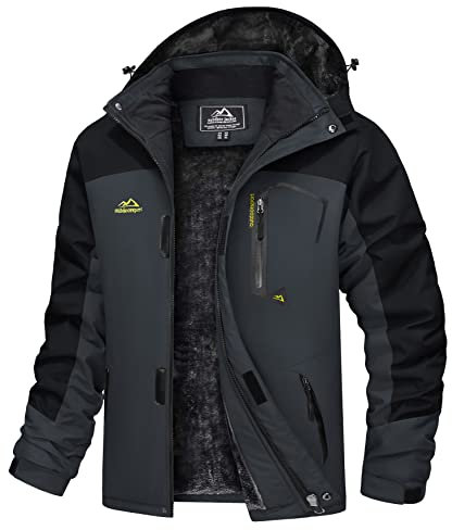 TACVASEN Herren Arbeitsjacke Winter Angeljacke Übergangsjacke Regenjacke Outdoorjacke Wasserdicht Atmungsaktiv Winddicht, Grau Schwarz, L