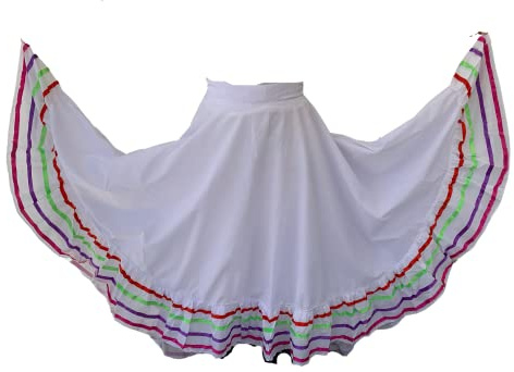 Folklorico Half Cirlce skirts, Falda Profesional de Medio Vuelo, Womens Skirt One Size Waist (White)