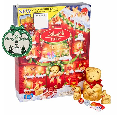 Lindt Chocolates Teddy Advent Calendar 2025-24 Days Christmas Countdown Augmented Reality Advent Calendar of Milk Chocolate Bear & Friends 250g with Topline Tree Decoration. Christmas Gifts for Kids