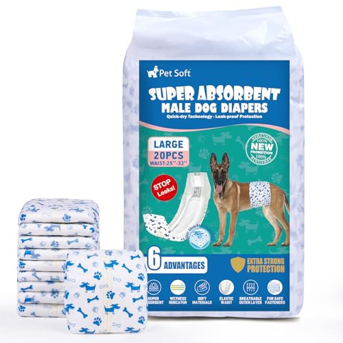Pet Soft Hundewindeln für Rüden, 20 Stück Einweg-Windeln für Rüden, Hochsaugfähige Rüdenwindeln mit Nässeindikator und Auslaufsicher (L-20 Stück)