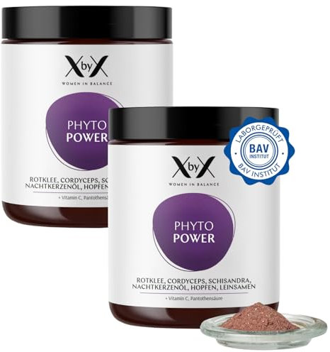 XbyX Phyto Power 2er Set 180 g | 90 Portionen | Hormonelle Unterstützung ab der Menopause | Hormonfrei | Ohne Soja | Mit Rotklee, Cordyceps, Schisandra, Nachtkerzenöl, Hopfen & Leinsamen