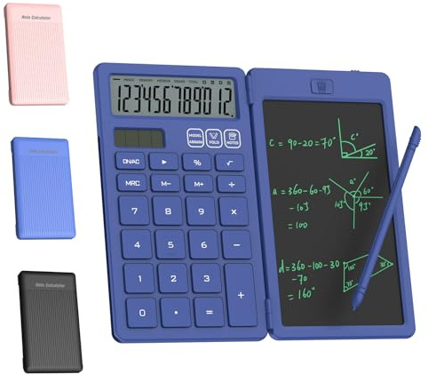 NEWYES Taschenrechner, 2-in-1 Tragbarer Rechner mit großer Tasten und 6,5 Zoll Notizblock, Kleiner Taschenrechner Ideal für Reisen, Büro, Schule, Blau