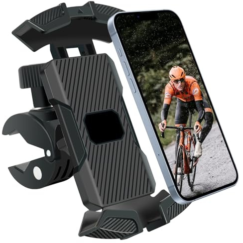 URAQT Support Téléphone Vélo,Support Téléphone Moto Anti-Vibration[Verrouillage Sécurisé],360° Rotation, Universel Support Telephone pour iPhone, Samsung S24, Huawei, Smartphone 4.7-6.8”,Noir