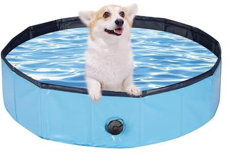 Sensong Piscine pour Chien, 160 x 30 CM Chien Piscine Baignoire, Pliable en PVC Antidérapante et Résistante à l'usure, Convient pour Les Chiens de Grande Moyenne et Petite Taille Bleu