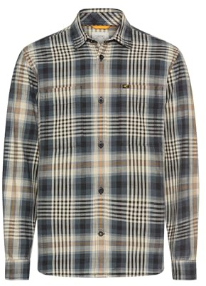 camel active Camisa de Manga Larga para Hombre con Cuello Kent y Bolsillos en el Pecho, Negro, XXL