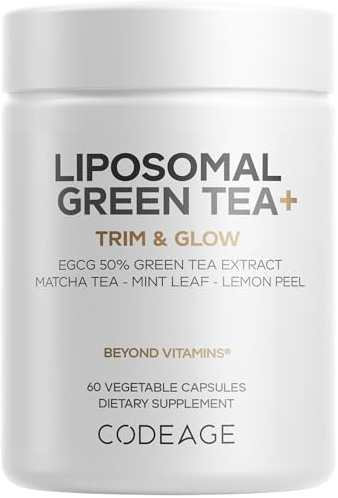 Codeage Liposomal Green Tea+ EGCG 50% Green Tea Extract, Organic Matcha Green Powder, Peppermint Leaf, Lemon Peel, Liposomal Delivery - Vegan Pils Supplement - Non-GMO - 60 Capsules