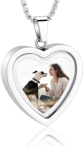 QGJNSGC Collar de joyería de cremación para cenizas, medallón conmemorativo en forma de corazón para cenizas, urna de recuerdo de acero inoxidable, colgante para cenizas que sostiene fotos, One Sizes,
