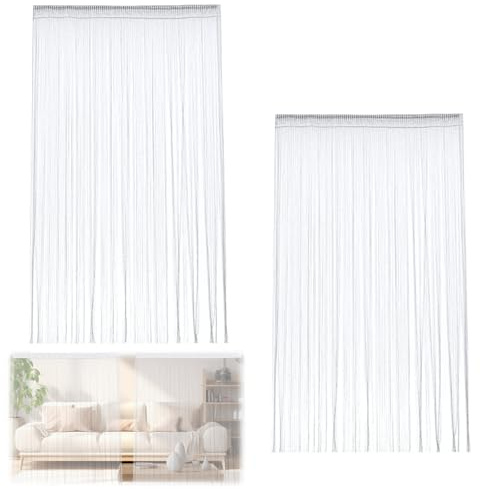 FuxFuis 2 PCS Rideau à Fils 100 * 200cm Rideau Métallique de Frange Rideau Fils Paillettes Rideau Anti Mouches pour Porte Exterieur Rideau Frange Anniversaire Argenté pour Mariage, Hôtel, Fête