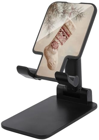 Jubonexis Calza di Natale Appesa Ramo di pino innevato Supporto per telefono cellulare pieghevole regolabile supporto per telefono per scrivania