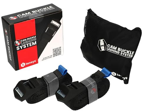 TENSYS Heavy-Duty Cam Buckle Straps - Adjustable Tie Down Straps for Cargo, Moving, Roof Racks & More, Strong Webbing Strap with Buckles for Securing Luggage, Furniture, and Equipment - Black, 2 Pack