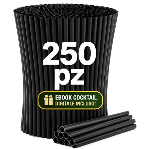 MC 250 Cannucce Carta Nere Dritta Cannucce 20 cm x 7 mm per Cocktail e Aperitivi - Cannucce Monouso per Mojito, Spritz, Gin Tonic, Bar, Feste e Bevande Calde e Fredde