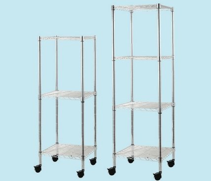 Regal 'Manhattan' 35 x 35 x 90 in Stahl chrom 3 Etagen mit Lenkrollen