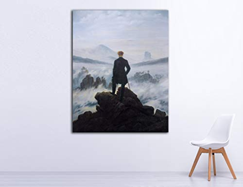 Cuadro Lienzo Caminante sobre el mar de Nubes Caspar David Friedrich - Lienzo de Tela Bastidor de Madera de 3 cm - Fabricado en España - Impresión en Alta resolución – Varias Medidas (39, 50)