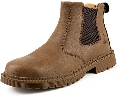 USOR Steel Toe Boots for Men Women Lightweight Fashion Work Sneakers Breathable Comfortable Safety Toe Shoes Slip-Resistant Shoe for Industrial Construction, Khaki 46